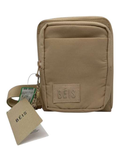 Beis Beige Nylon Cross Back Square Zip closure Bag Beige