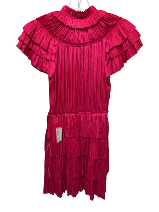 Ulla Johnson Size 00 Hot pink Polyester Ruffle Cap Sleeve Pleated V Neck Dress Hot pink / 00