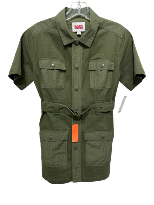 Solid & Striped Size XS Army Green Cotton Short Sleeve Snap Button Front Dress Army Green / XS