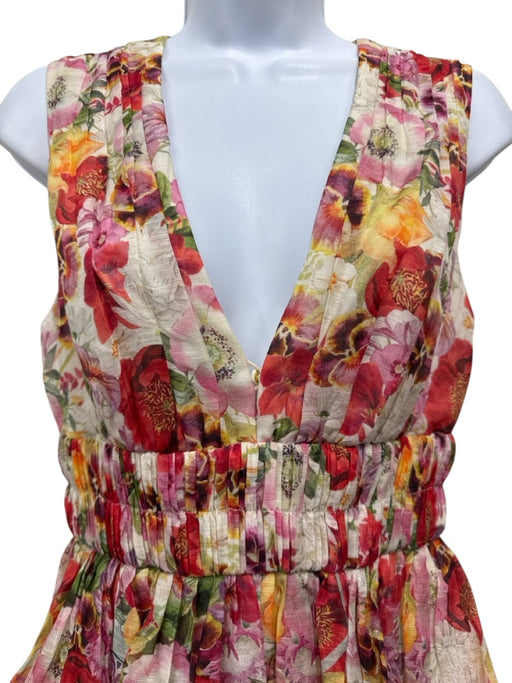 Zimmermann Size 0 Red, Pink, Orange Linen Blend Sleeveless Floral Gathered Dress Red, Pink, Orange / 0
