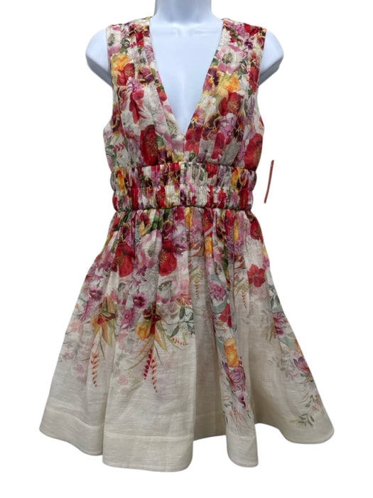 Zimmermann Size 0 Red, Pink, Orange Linen Blend Sleeveless Floral Gathered Dress Red, Pink, Orange / 0