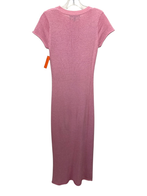 SER.O.YA Size XS Pink Linen Blend Short Sleeve Knit rolled hem Midi Dress Pink / XS