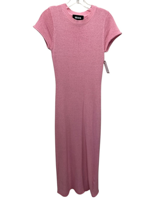 SER.O.YA Size XS Pink Linen Blend Short Sleeve Knit rolled hem Midi Dress Pink / XS