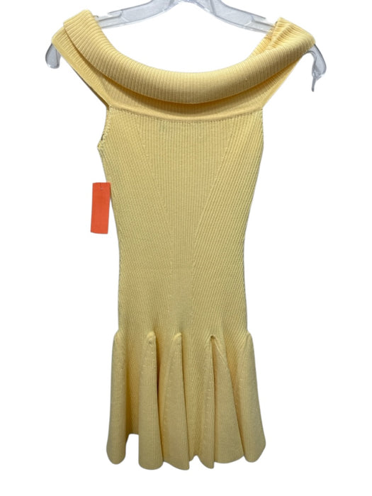 Retrofete Size XS Yellow Rayon Blend Off Shoulder Ribbed Metallic Thread Dress Yellow / XS