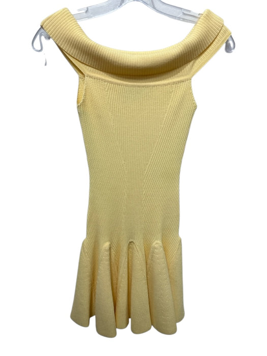 Retrofete Size XS Yellow Rayon Blend Off Shoulder Ribbed Metallic Thread Dress Yellow / XS