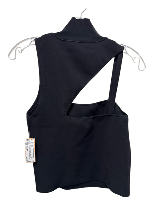 Alice + Olivia Size Large Black Viscose Blend Ribbed Mock Turtleneck Cutout Top Black / Large