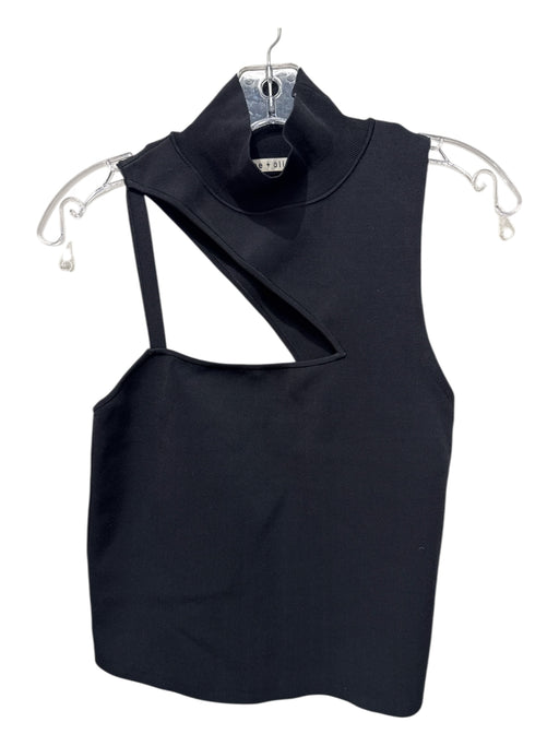 Alice + Olivia Size Large Black Viscose Blend Ribbed Mock Turtleneck Cutout Top Black / Large