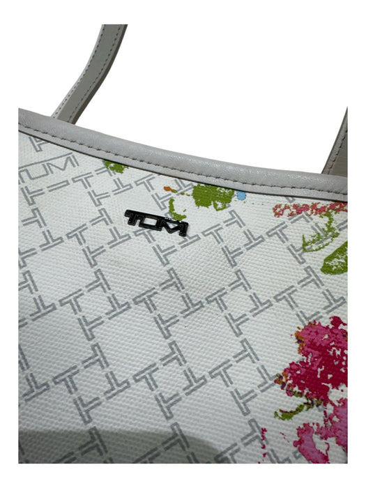 Tumi White, Pink & Multi Coated Canvas Leather trim Abstract Floral Logo Bag White, Pink & Multi / Medium