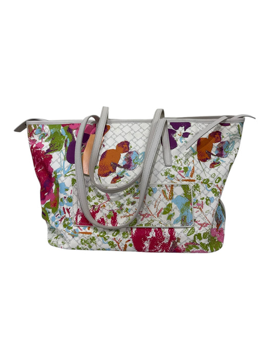 Tumi White, Pink & Multi Coated Canvas Leather trim Abstract Floral Logo Bag White, Pink & Multi / Medium