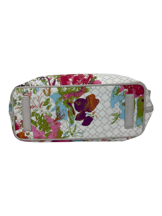 Tumi White, Pink & Multi Coated Canvas Leather trim Abstract Floral Logo Bag White, Pink & Multi / Medium