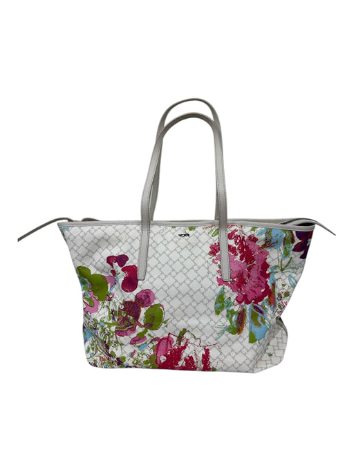 Tumi White, Pink & Multi Coated Canvas Leather trim Abstract Floral Logo Bag White, Pink & Multi / Medium