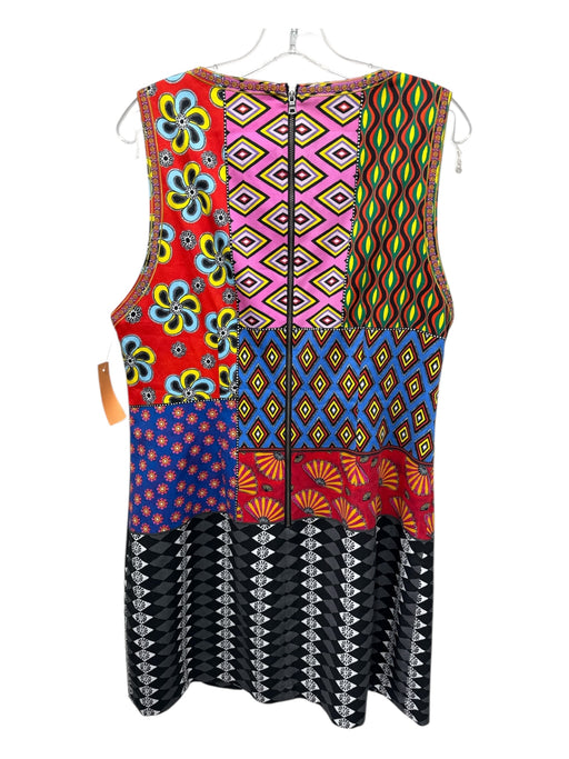Alice + Olivia Size 14 Red, Blue & Mulit Cotton Blend Print Block Back Zip Dress Red, Blue & Mulit / 14