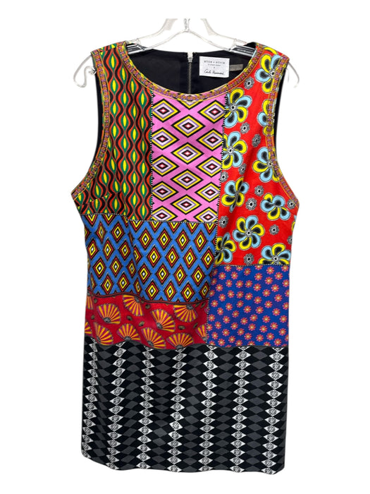 Alice + Olivia Size 14 Red, Blue & Mulit Cotton Blend Print Block Back Zip Dress Red, Blue & Mulit / 14