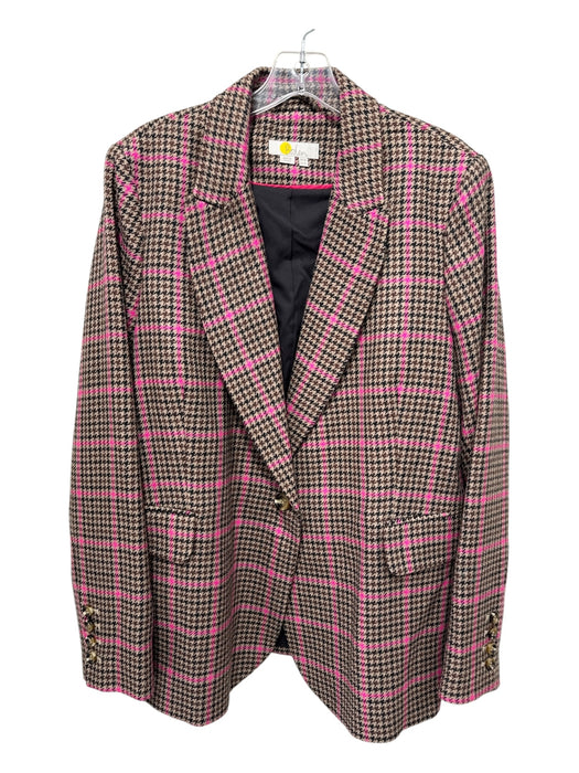 Boden Size 14 Tan, Brown & Pink Wool Houndstooth Button Close Jacket Tan, Brown & Pink / 14
