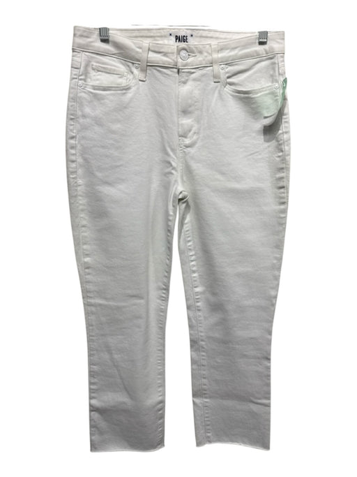 Paige Size 29 White Cotton Denim Mid Rise Raw Hem Straight Crop Jeans White / 29