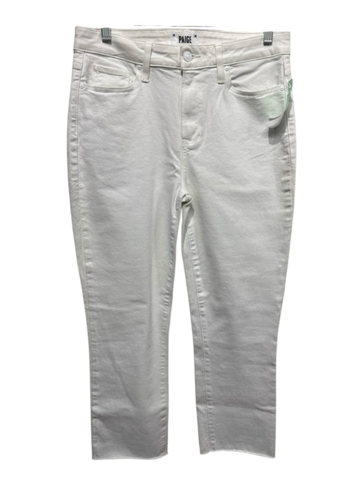 Paige Size 29 White Cotton Denim Mid Rise Raw Hem Straight Crop Jeans White / 29