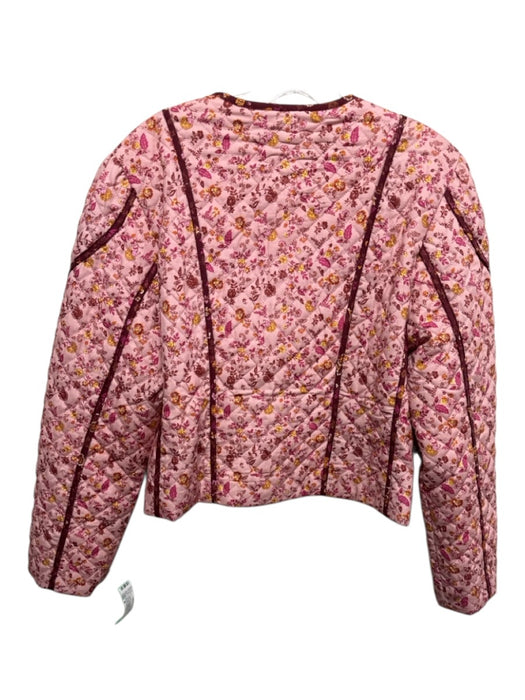 Avec Les Filles Size M Burgundy & pink Cotton Diamond Quilted Floral Jacket Burgundy & pink / M
