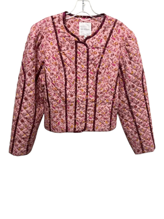 Avec Les Filles Size M Burgundy & pink Cotton Diamond Quilted Floral Jacket Burgundy & pink / M