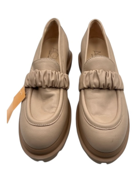 AGL Shoe Size 38 Beige Pink Leather round toe Lug sole Loafer Flats Beige Pink / 38