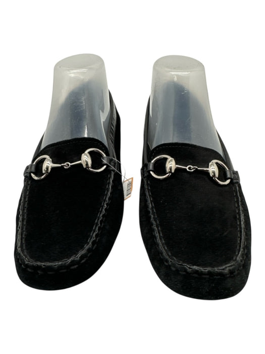 Gucci Shoe Size 37.5 Black & Silver Suede & Leather Round Square Toe Flats Black & Silver / 37.5