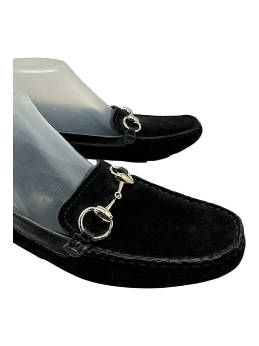 Gucci Shoe Size 37.5 Black & Silver Suede & Leather Round Square Toe Flats Black & Silver / 37.5