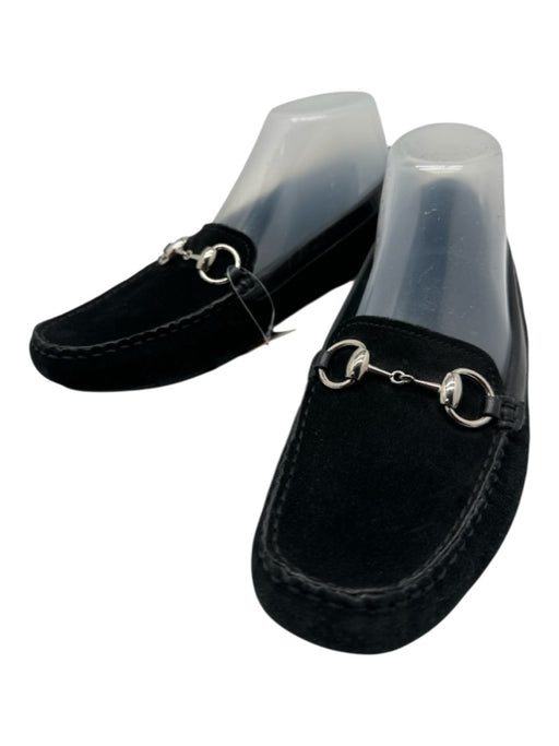 Gucci Shoe Size 37.5 Black & Silver Suede & Leather Round Square Toe Flats Black & Silver / 37.5