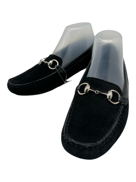 Gucci Shoe Size 37.5 Black & Silver Suede & Leather Round Square Toe Flats Black & Silver / 37.5