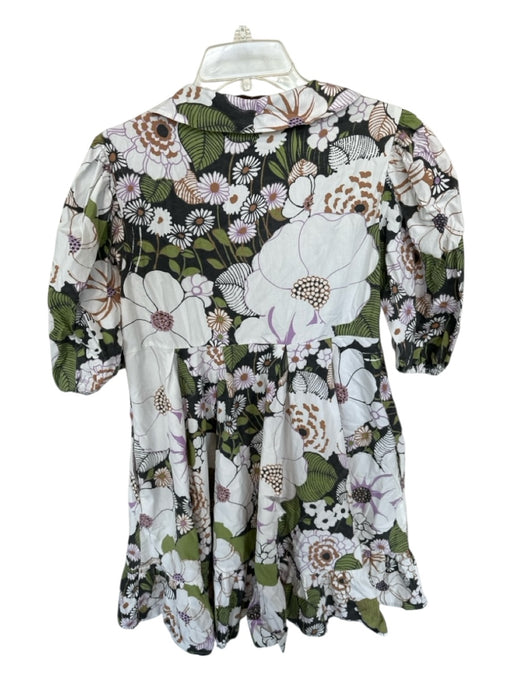 Maje Size 38 Green & White Cotton 3/4 Balloon Sleeve Flowers Collar Dress Green & White / 38