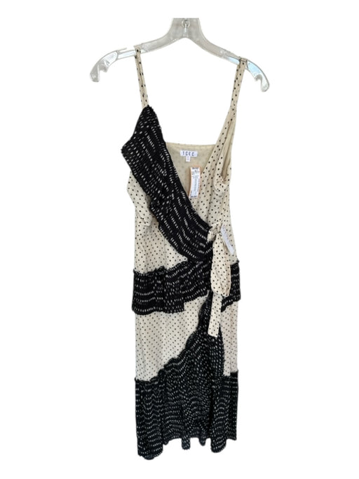 TCEC Size L Cream & Black Polyester Spaghetti Strap Polka Dot Wrap Dress Cream & Black / L