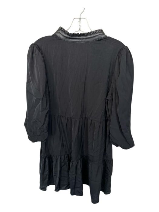 Emily McCarthy Size S Black Long Balloon Sleeve Vegan Leather Accents Dress Black / S
