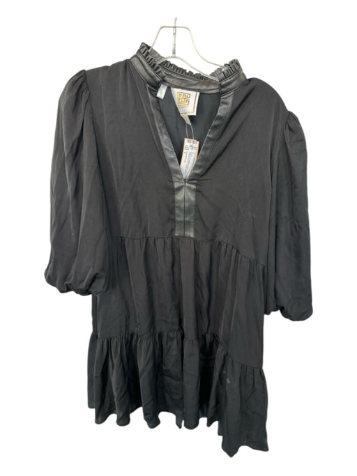 Emily McCarthy Size S Black Long Balloon Sleeve Vegan Leather Accents Dress Black / S