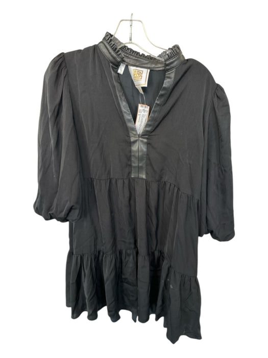 Emily McCarthy Size S Black Long Balloon Sleeve Vegan Leather Accents Dress Black / S