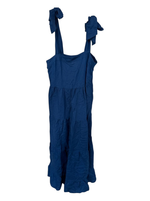 Emily McCarthy Size S Navy Linen Tie Straps Side Zip Maxi Dress Navy / S