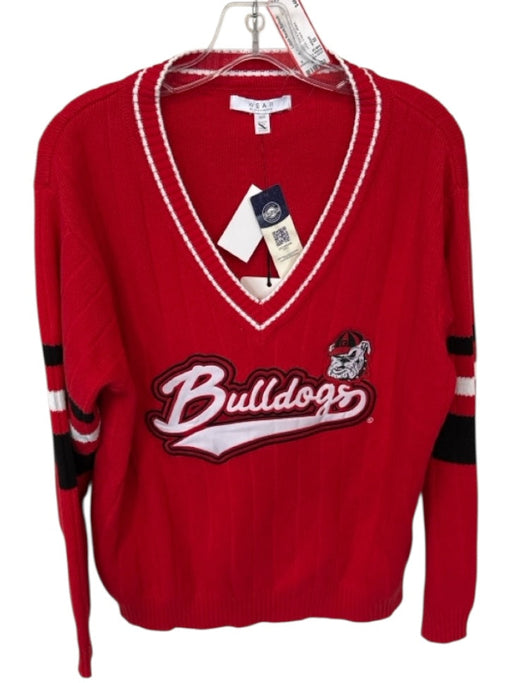 WEAR Size M Red & White Cotton Long Sleeve UGA V Neck Sweater Red & White / M