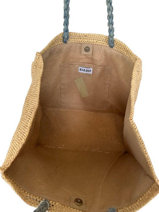 Baldiz Tan & blue Straw Rope Handles Fringe Tote Bag Tan & blue / L
