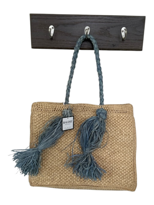 Baldiz Tan & blue Straw Rope Handles Fringe Tote Bag Tan & blue / L