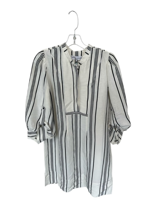 Apiece Apart Size 8 White & Black Cotton & Linen Long Balloon Sleeve Dress White & Black / 8