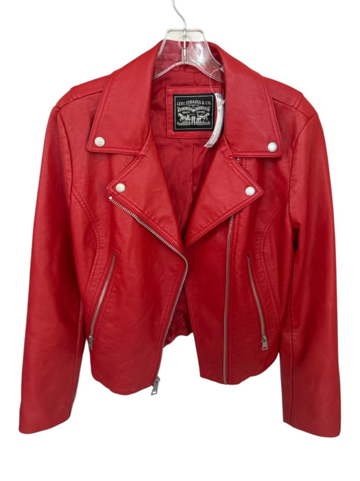 Levi's Size M Red Vegan Leather Long Sleeve Moto Jacket Red / M