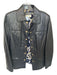 Salvatore Ferragamo Size 8 Navy Leather Embroidered Snap Button Jacket Navy / 8