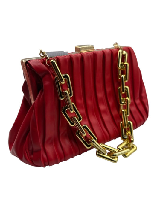 Red & Gold Vegan Leather Pleated Kiss Lock Chain Strap Bag Red & Gold / S