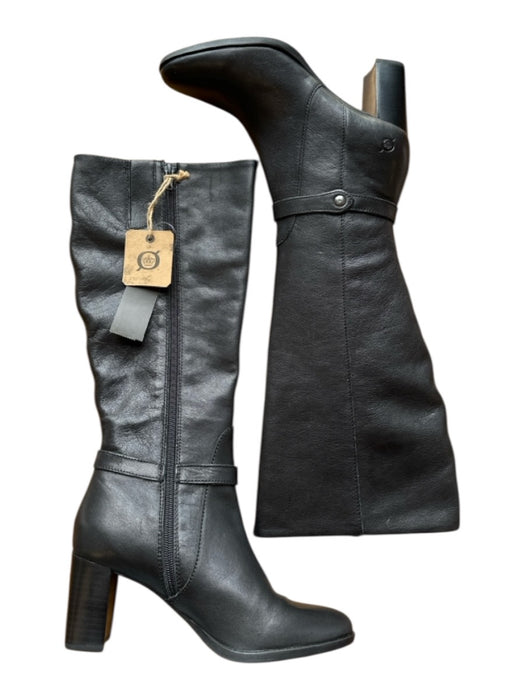 Born Shoe Size 7 Black Leather Side Zip Heeled Knee High Boots Black / 7