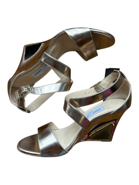 Jimmy Choo Shoe Size 37 Gold Leather Metallic Wedge Buckle Sandals Gold / 37
