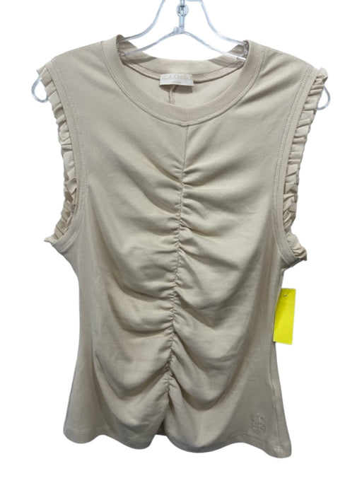 Ulla Johnson Size XL Light Yellow Cotton Ruffle Cap Sleeve Gathered Top Light Yellow / XL