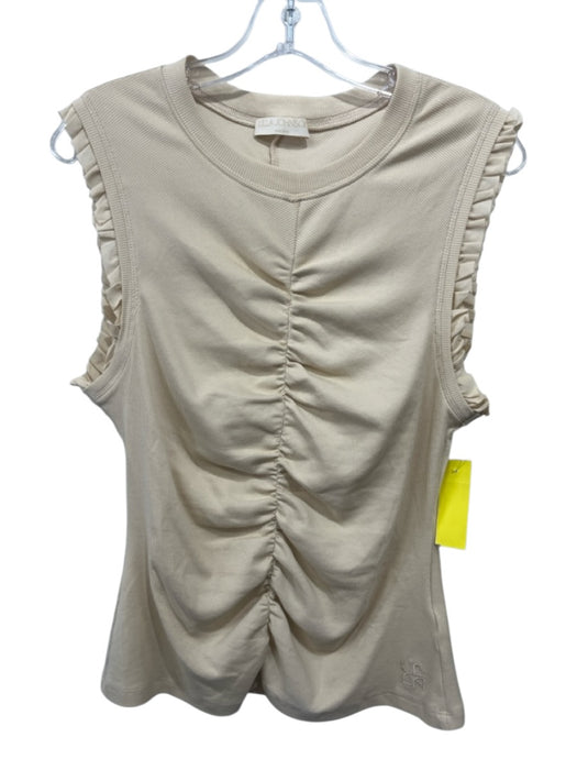 Ulla Johnson Size XL Light Yellow Cotton Ruffle Cap Sleeve Gathered Top Light Yellow / XL