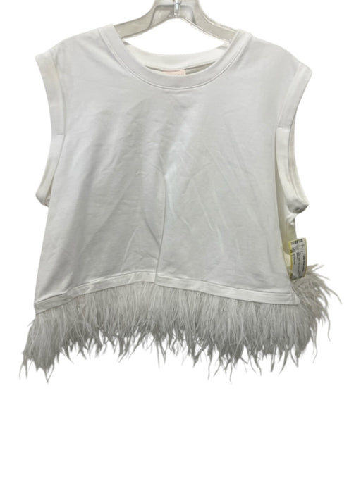 5a7 Cinq a Sept Size L White Cotton Cap Sleeve feathers Top White / L