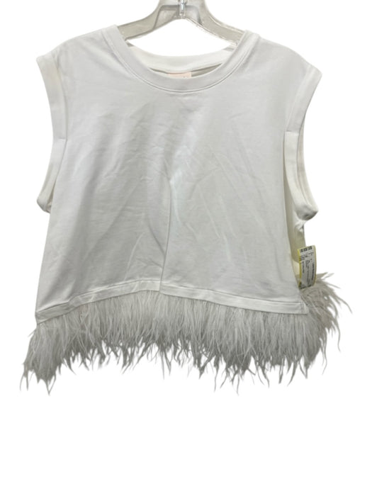 5a7 Cinq a Sept Size L White Cotton Cap Sleeve feathers Top White / L