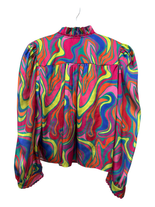 Alden Adair Size M Multicolor Polyester Ruffle Neck Pleat Detail Abstract Top Multicolor / M