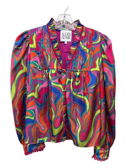Alden Adair Size M Multicolor Polyester Ruffle Neck Pleat Detail Abstract Top Multicolor / M