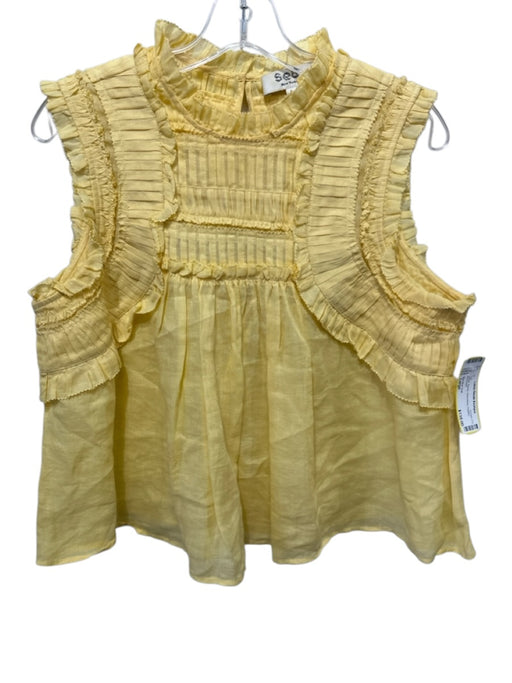 Sea New York Size Large Yellow Ramie Sleeveless Pleated Top Yellow / Large