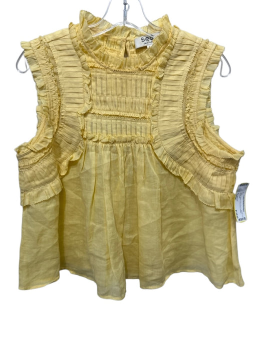 Sea New York Size Large Yellow Ramie Sleeveless Pleated Top Yellow / Large